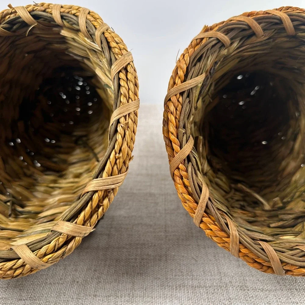 Vintage Woven Cornucopia Basket Pair Horn of Plenty Fall Thanksgiving Decor